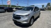 Silver SUV in the foreground at a dealership lot, with a large EZ LOAN Auto Sales sign and blue sky in the background.