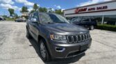 Gray Jeep SUV parked in a dealership lot with the EZ Loan Auto Sales building and sign in the background under a blue, partly cloudy sky