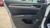 Close-up of a car's front door interior showing a silver door handle, a wood-like trim strip, and window controls on the armrest.