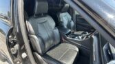 Leather front seats in a dark SUV, driver and passenger seats visible with center console between them
