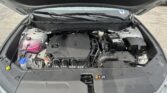 Open car hood revealing engine bay with battery, coolant reservoir (pink cap), and wiper blades visible under the windshield.