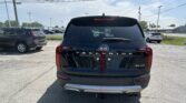 Rear view of a black Kia Telluride SUV parked in a lot, with other cars and power lines in the background.